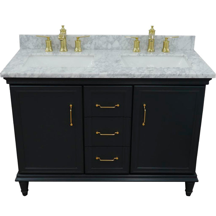 Bellaterra Forli 49" Double Vanity, Dark Gray, White Carrara Marble Top/Rectangle Sink