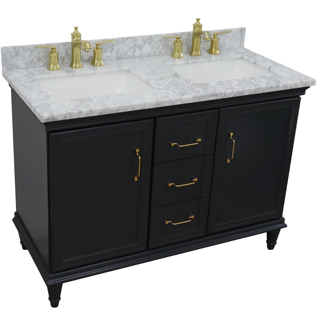 Bellaterra Forli 49" Double Vanity, Dark Gray, White Carrara Marble Top/Rectangle Sink