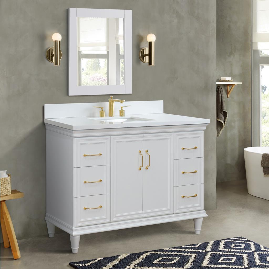 Bellaterra Forli 49" Single Vanity, White, White Quartz Top/Rectangle Sink