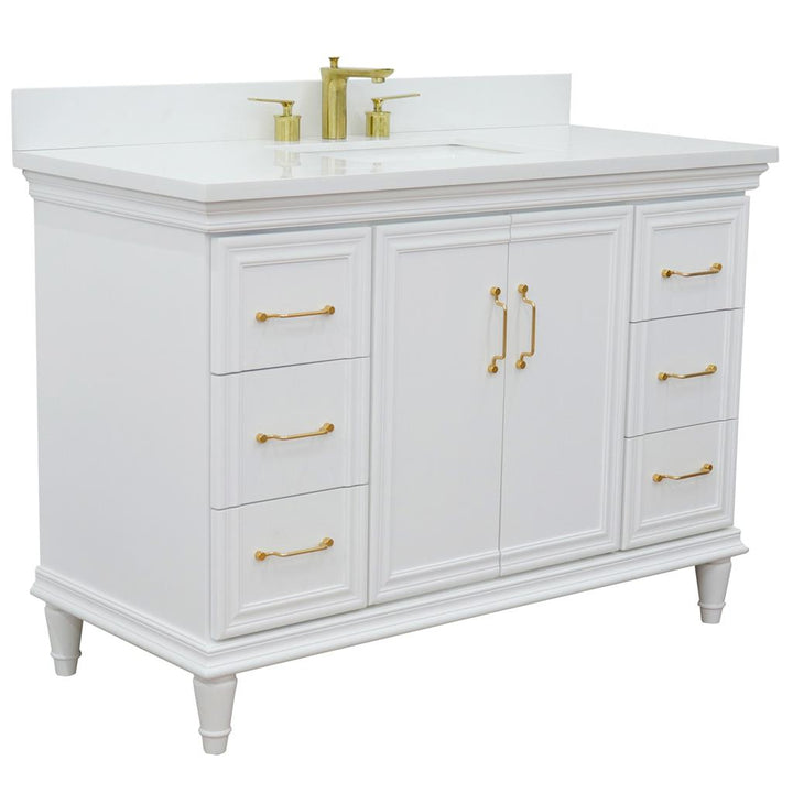 Bellaterra Forli 49" Single Vanity, White, White Quartz Top/Rectangle Sink