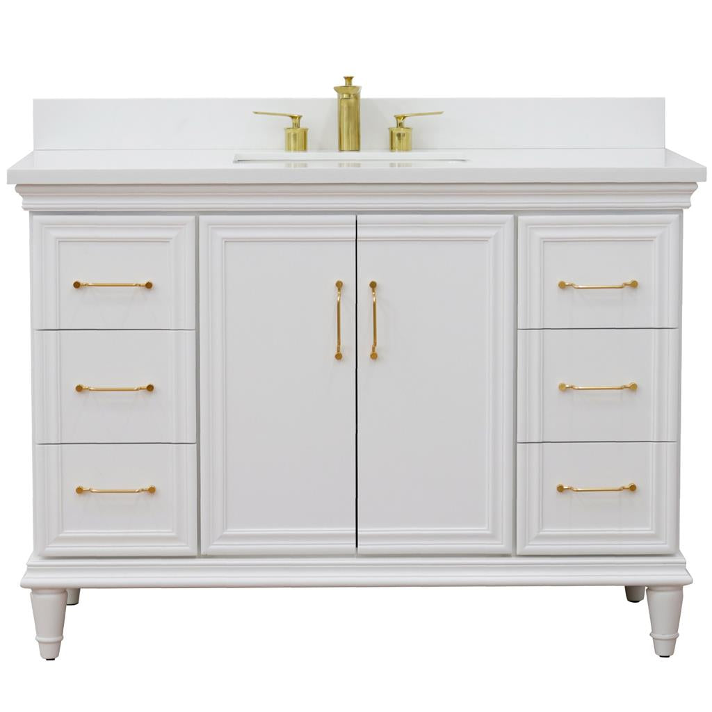 Bellaterra Forli 49" Single Vanity, White, White Quartz Top/Rectangle Sink