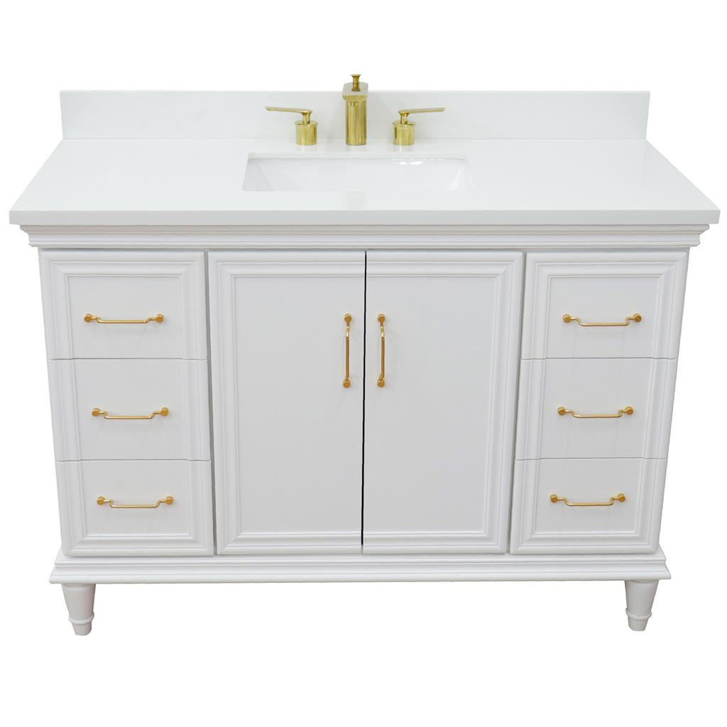 Bellaterra Forli 49" Single Vanity, White, White Quartz Top/Rectangle Sink