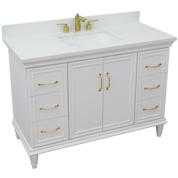 Bellaterra Forli 49" Single Vanity, White, White Quartz Top/Rectangle Sink