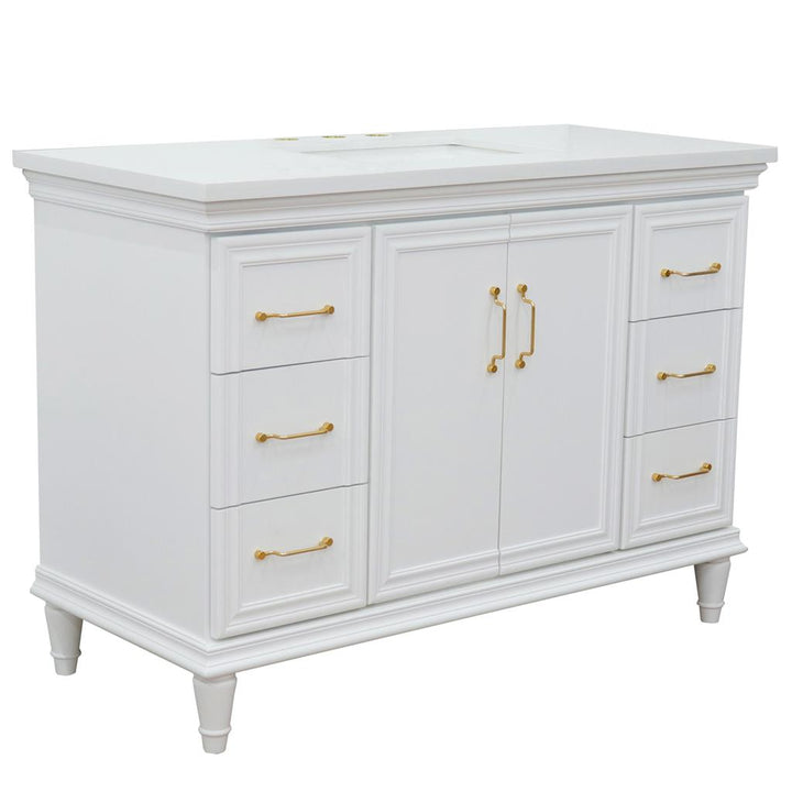 Bellaterra Forli 49" Single Vanity, White, White Quartz Top/Rectangle Sink