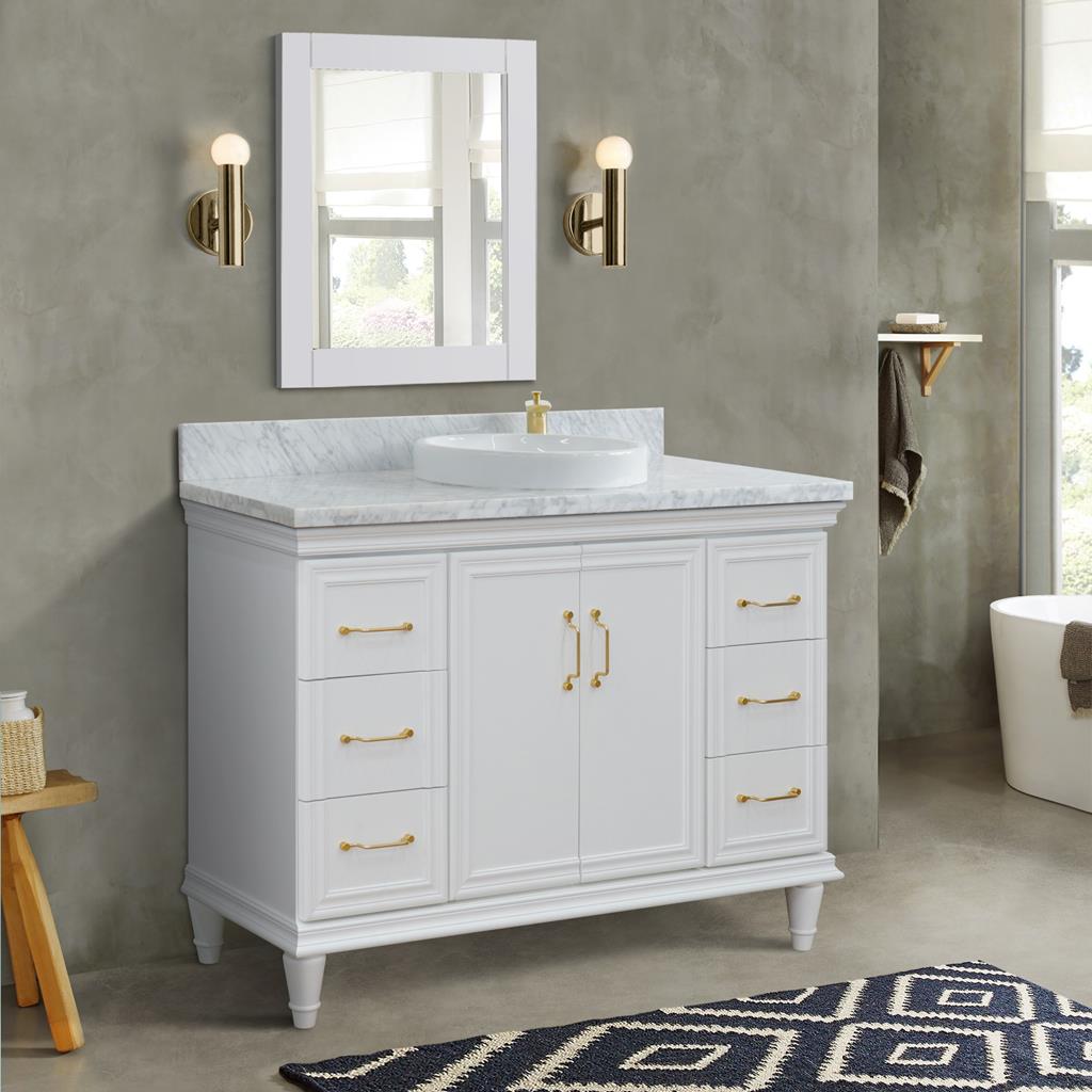 Bellaterra Forli 49" Single Vanity, White, White Carrara Marble Top/Round Sink