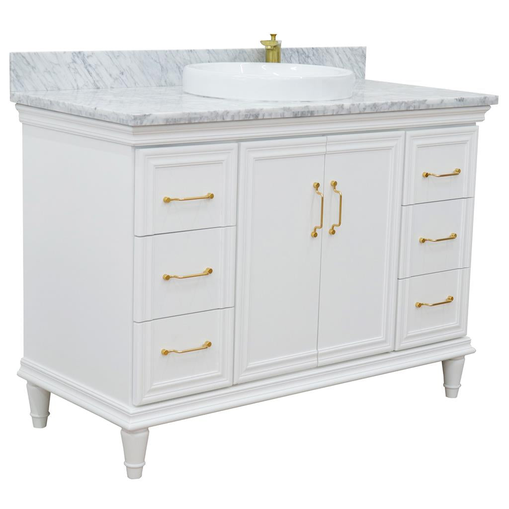 Bellaterra Forli 49" Single Vanity, White, White Carrara Marble Top/Round Sink