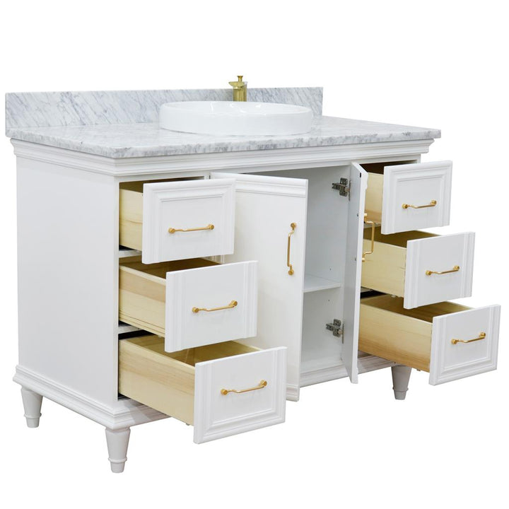 Bellaterra Forli 49" Single Vanity, White, White Carrara Marble Top/Round Sink