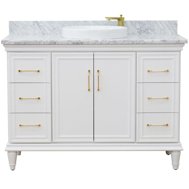 Bellaterra Forli 49" Single Vanity, White, White Carrara Marble Top/Round Sink