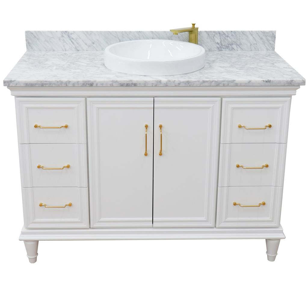 Bellaterra Forli 49" Single Vanity, White, White Carrara Marble Top/Round Sink