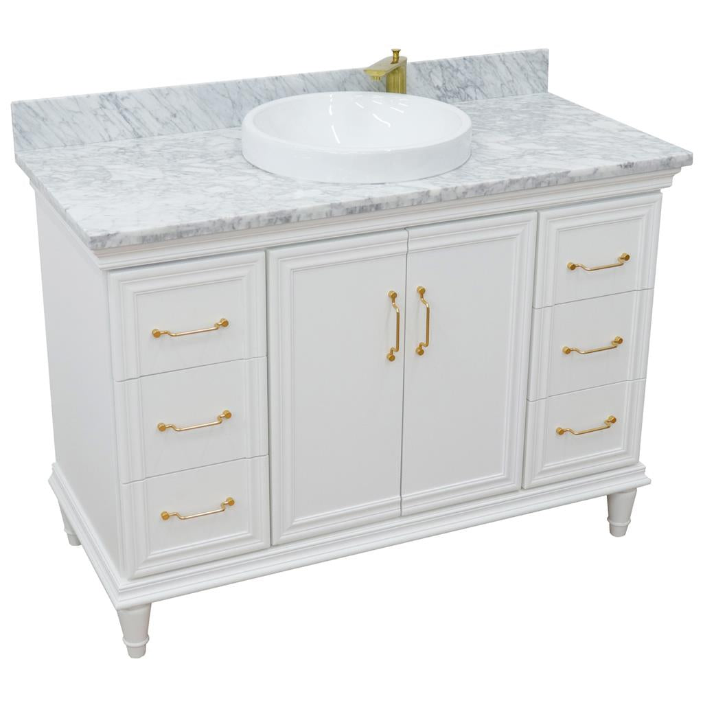 Bellaterra Forli 49" Single Vanity, White, White Carrara Marble Top/Round Sink