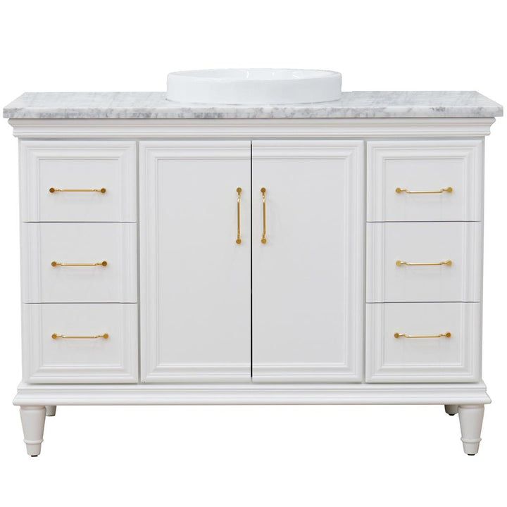 Bellaterra Forli 49" Single Vanity, White, White Carrara Marble Top/Round Sink