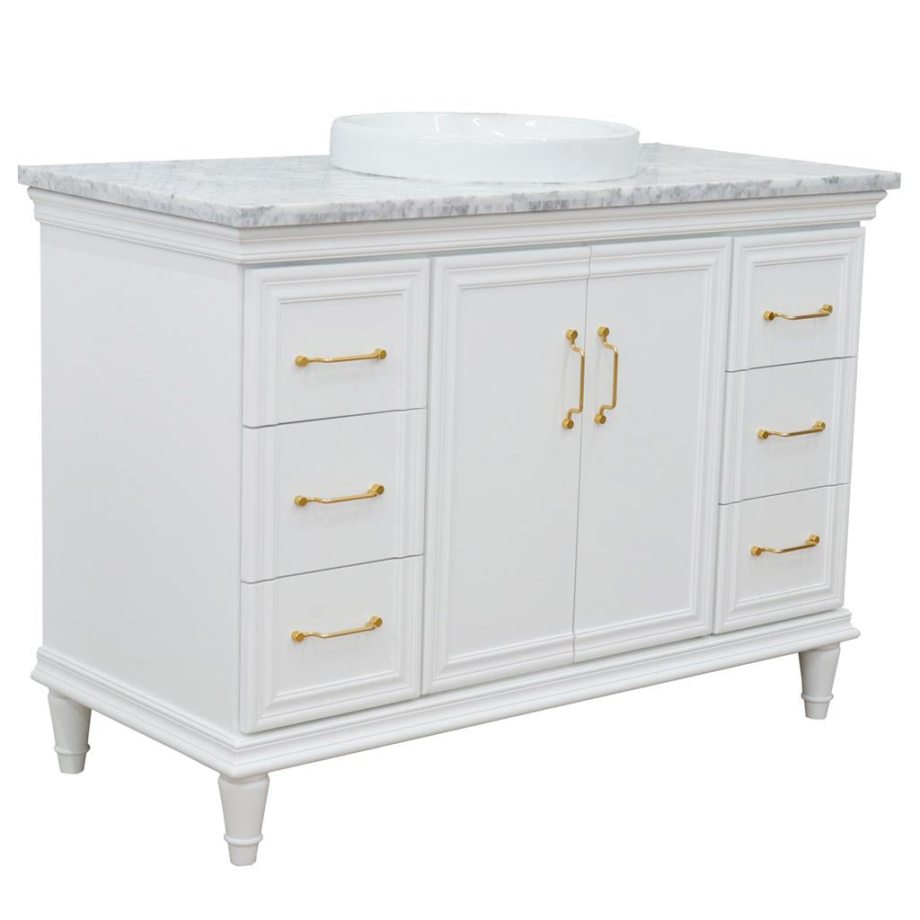 Bellaterra Forli 49" Single Vanity, White, White Carrara Marble Top/Round Sink