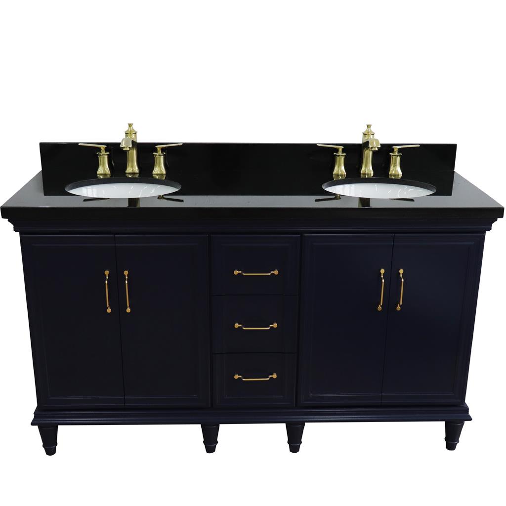 Bellaterra Forli 61" Double Vanity, Blue, Black Galaxy Granite Top/Oval Sink