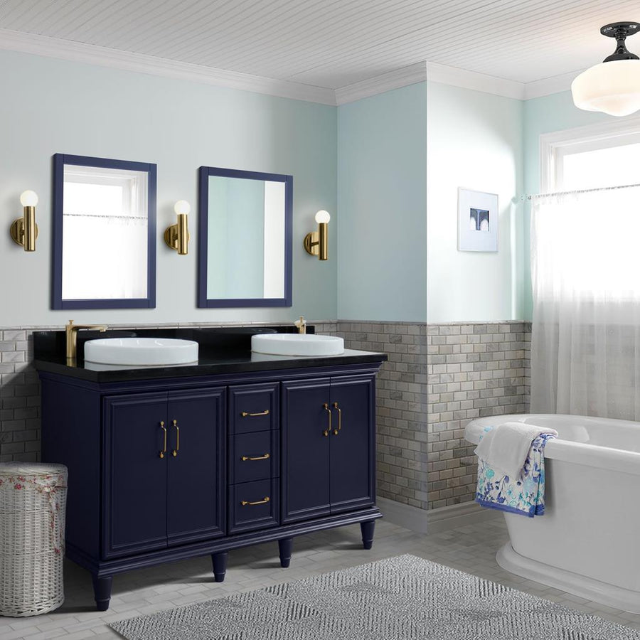 Bellaterra Home Forli 60" Blue Double Vanity, Round Sink Black Galaxy Granite#top-options_black-galaxy-granite