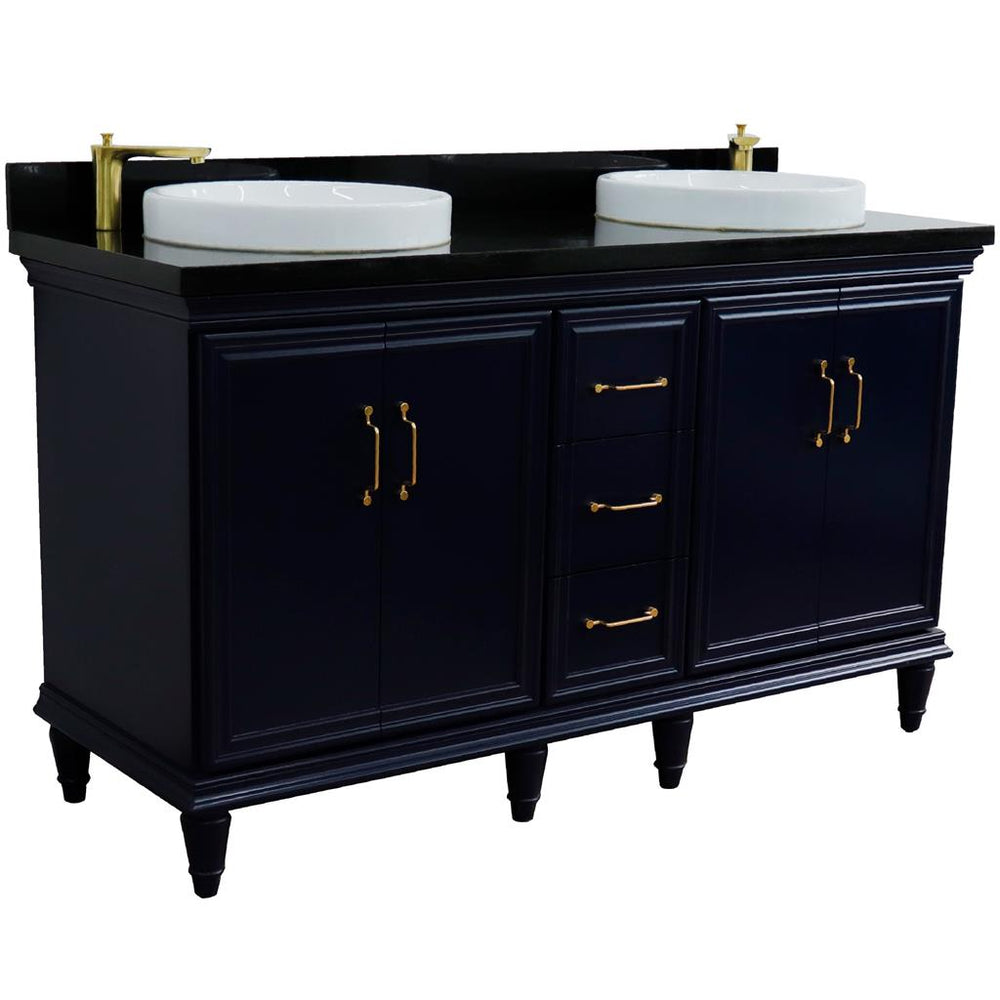 Bellaterra Home Forli 60" Blue Double Vanity, Round Sink Black Galaxy Granite#top-options_black-galaxy-granite