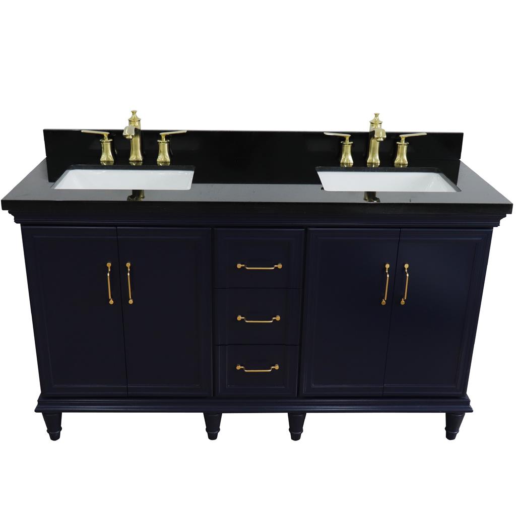 Bellaterra Forli 61" Double Vanity, Blue, Black Galaxy Granite Top/Rectangle Sink