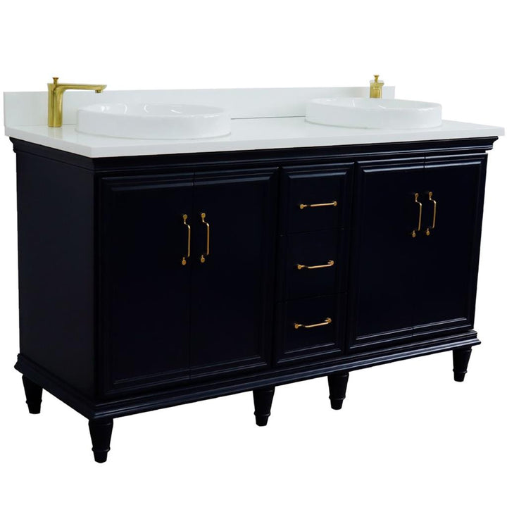 Bellaterra Forli 61" Double Vanity, Blue, White Quartz Top/Round Sink