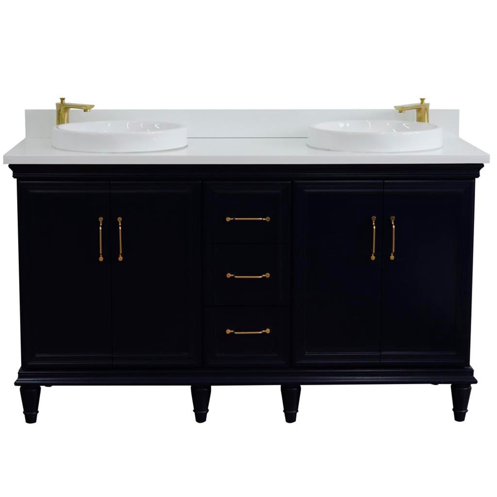 Bellaterra Forli 61" Double Vanity, Blue, White Quartz Top/Round Sink