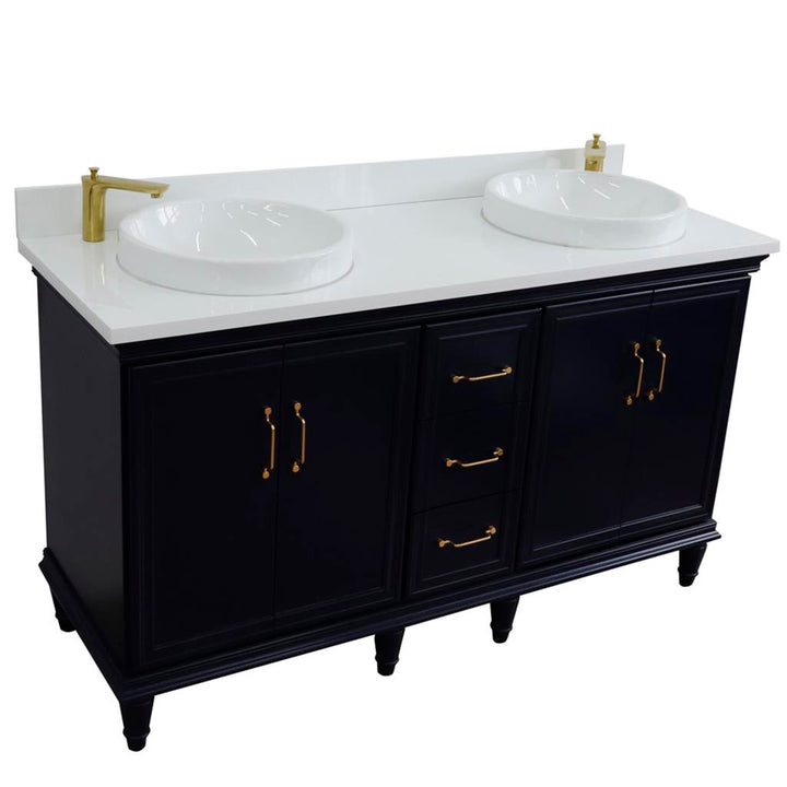 Bellaterra Forli 61" Double Vanity, Blue, White Quartz Top/Round Sink