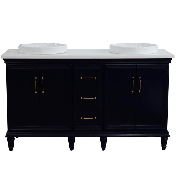 Bellaterra Forli 61" Double Vanity, Blue, White Quartz Top/Round Sink