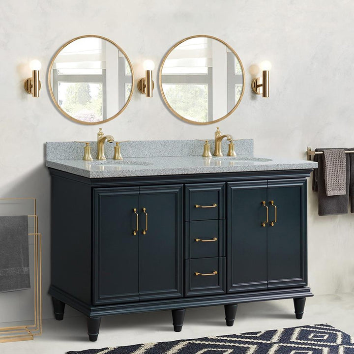 Bellaterra Forli 61" Double Vanity, Dark Gray, Gray Granite Top/Oval Sink