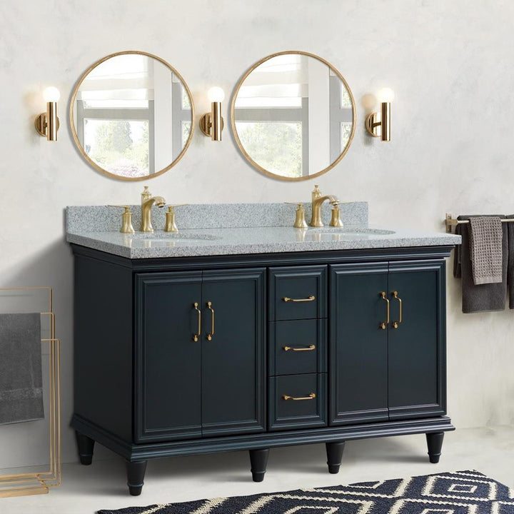 Bellaterra Forli 61" Double Vanity, Dark Gray, Gray Granite Top/Oval Sink