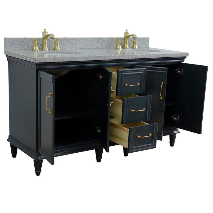 Bellaterra Forli 61" Double Vanity, Dark Gray, Gray Granite Top/Oval Sink