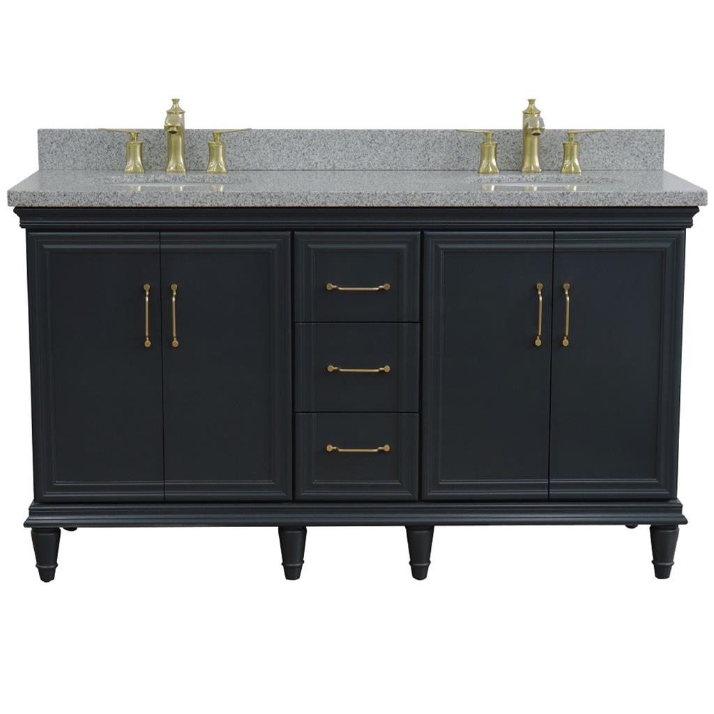 Bellaterra Forli 61" Double Vanity, Dark Gray, Gray Granite Top/Oval Sink