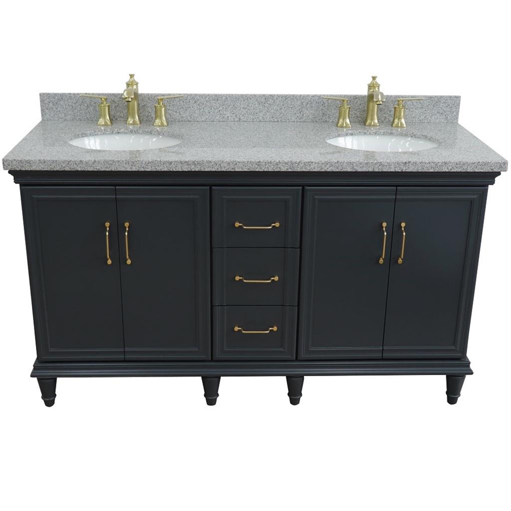 Bellaterra Forli 61" Double Vanity, Dark Gray, Gray Granite Top/Oval Sink