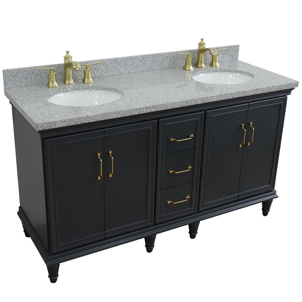 Bellaterra Forli 61" Double Vanity, Dark Gray, Gray Granite Top/Oval Sink