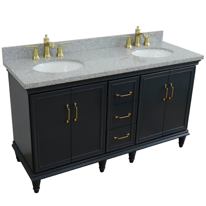 Bellaterra Forli 61" Double Vanity, Dark Gray, Gray Granite Top/Oval Sink