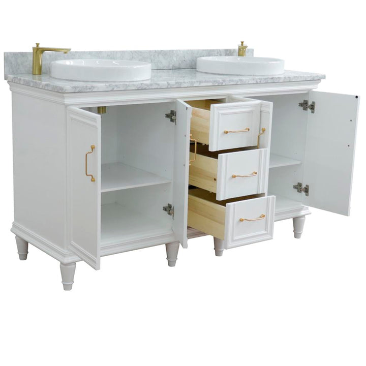 Bellaterra Home Forli 60" White Double Vanity, Round Sink White Carrara Marble#top-options_white-carrara-marble