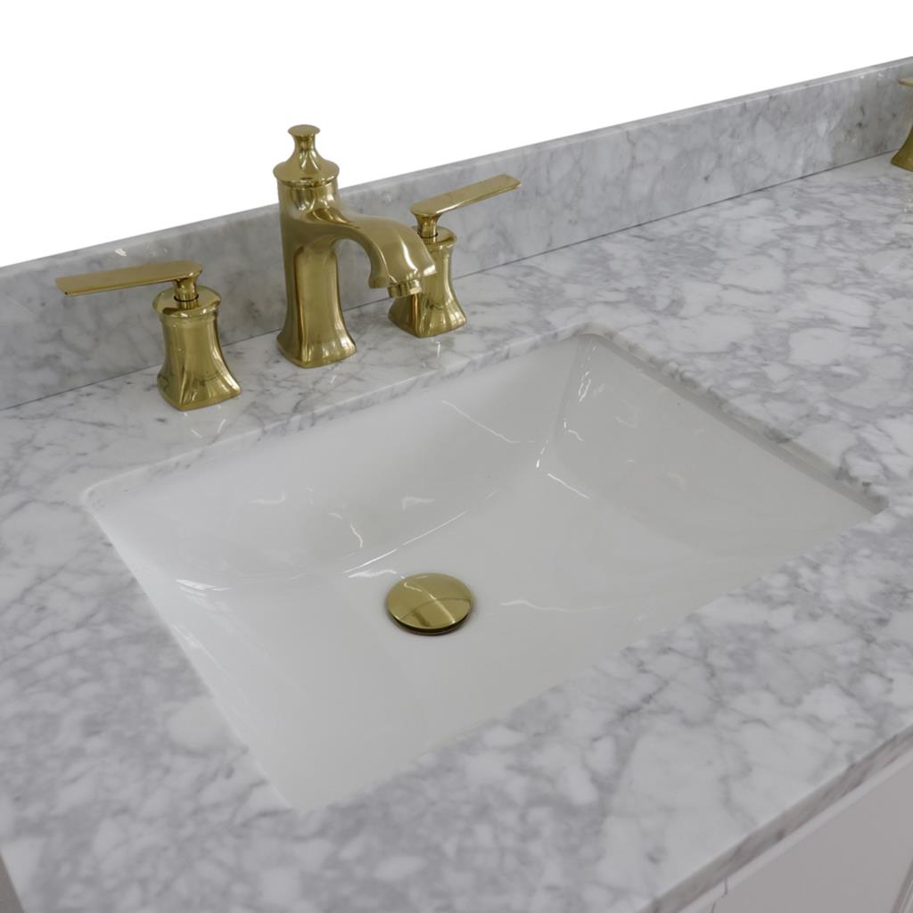 Bellaterra Forli 61" Double Vanity, White, White Carrara Marble Top/Rectangle Sink