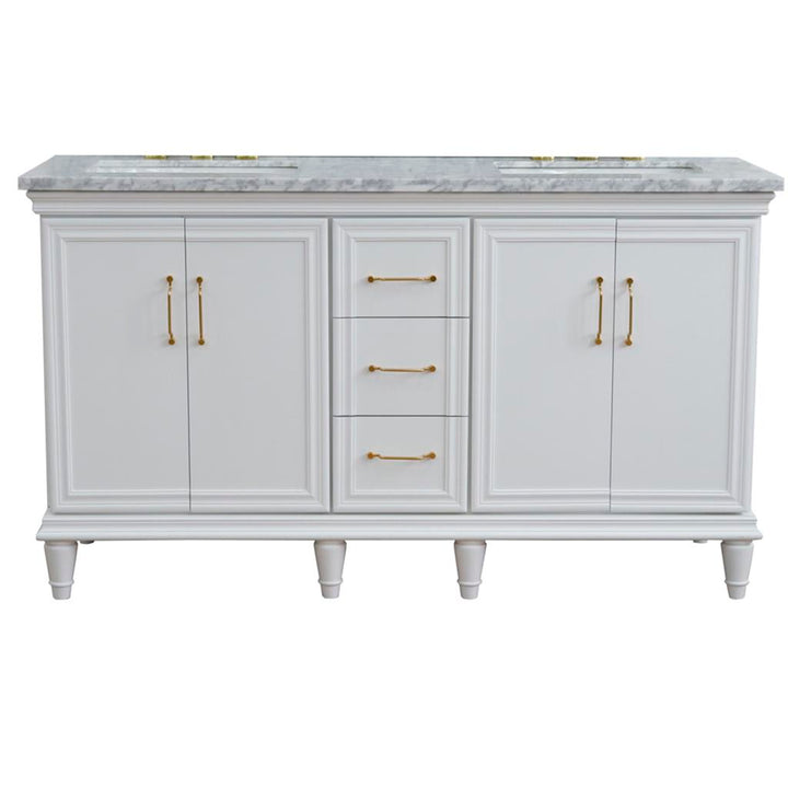 Bellaterra Home Forli 60" White Double Vanity, Rectangle Sink White Carrara Marble#top-options_white-carrara-marble