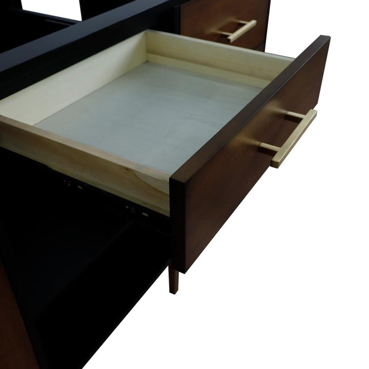 Bellaterra Imola 61" Double Vanity, Walnut And Black, Black Galaxy Granite Top/Round Sink