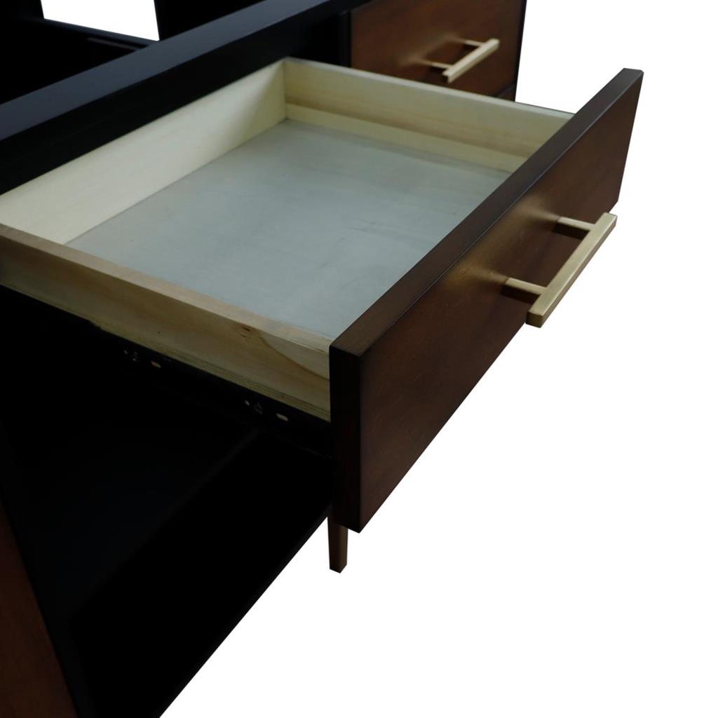 Bellaterra Imola 61" Double Vanity, Walnut And Black, Gray Granite Top/Rectangle Sink