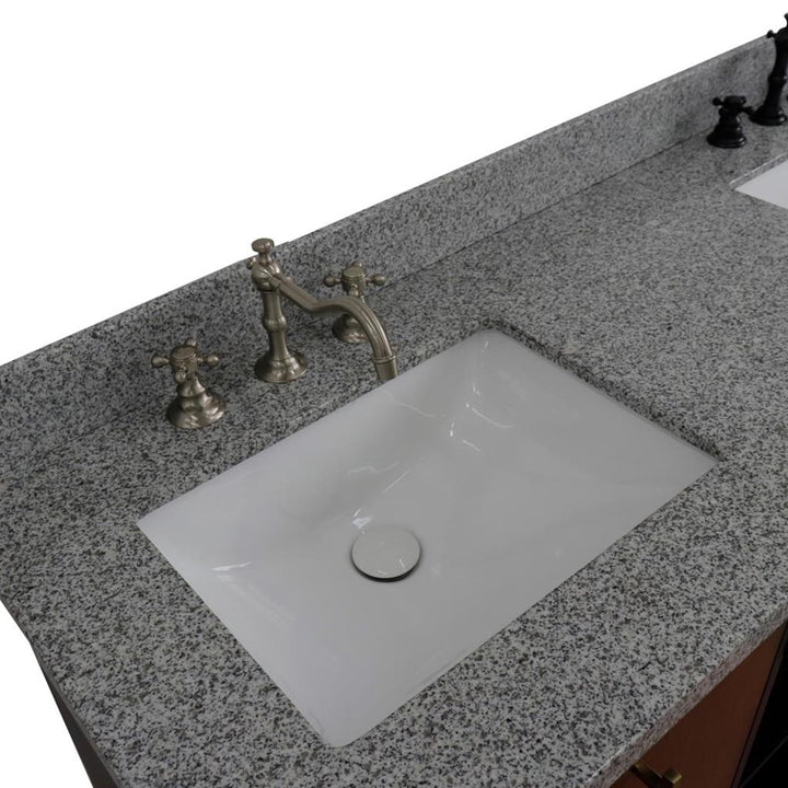 Bellaterra Imola 61" Double Vanity, Walnut And Black, Gray Granite Top/Rectangle Sink