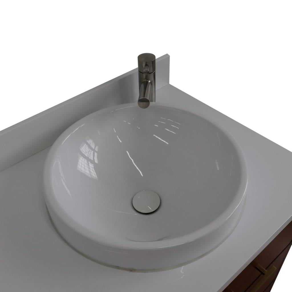 Bellaterra Imola 61" Double Vanity, Walnut And Black, White Quartz Top/Round Sink