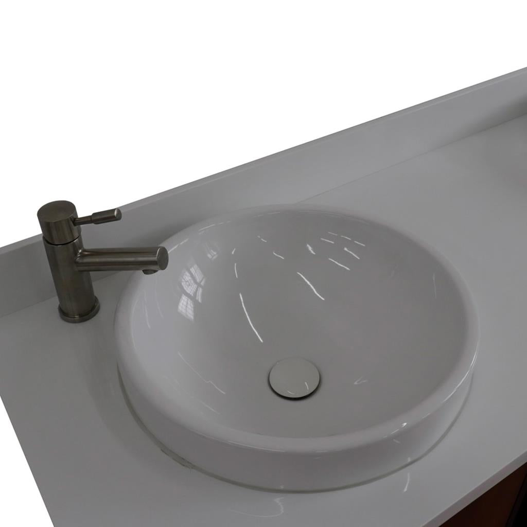 Bellaterra Imola 61" Double Vanity, Walnut And Black, White Quartz Top/Round Sink