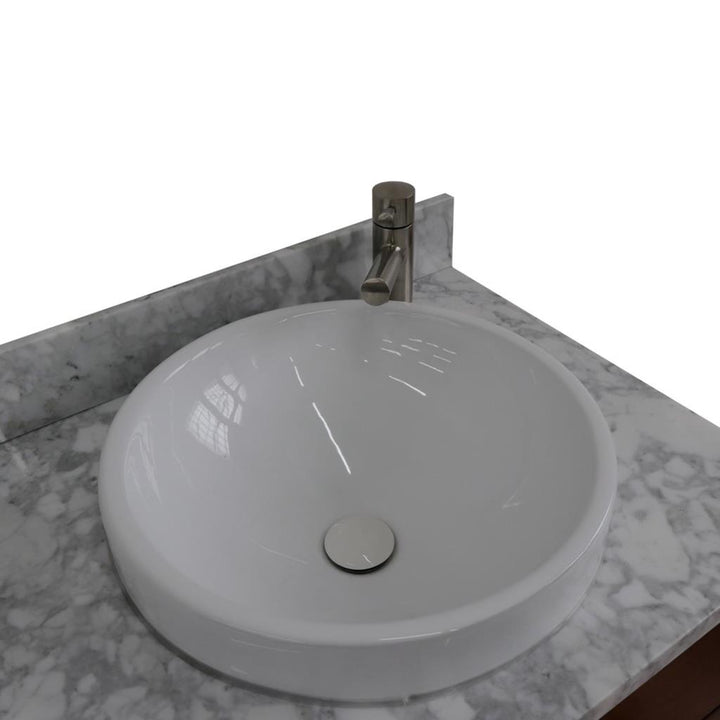 Bellaterra Imola 61" Double Vanity, Walnut And Black, White Carrara Marble Top/Round Sink