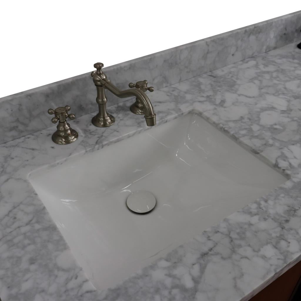 Bellaterra Imola 61" Double Vanity, Walnut And Black, White Carrara Marble Top/Rectangle Sink