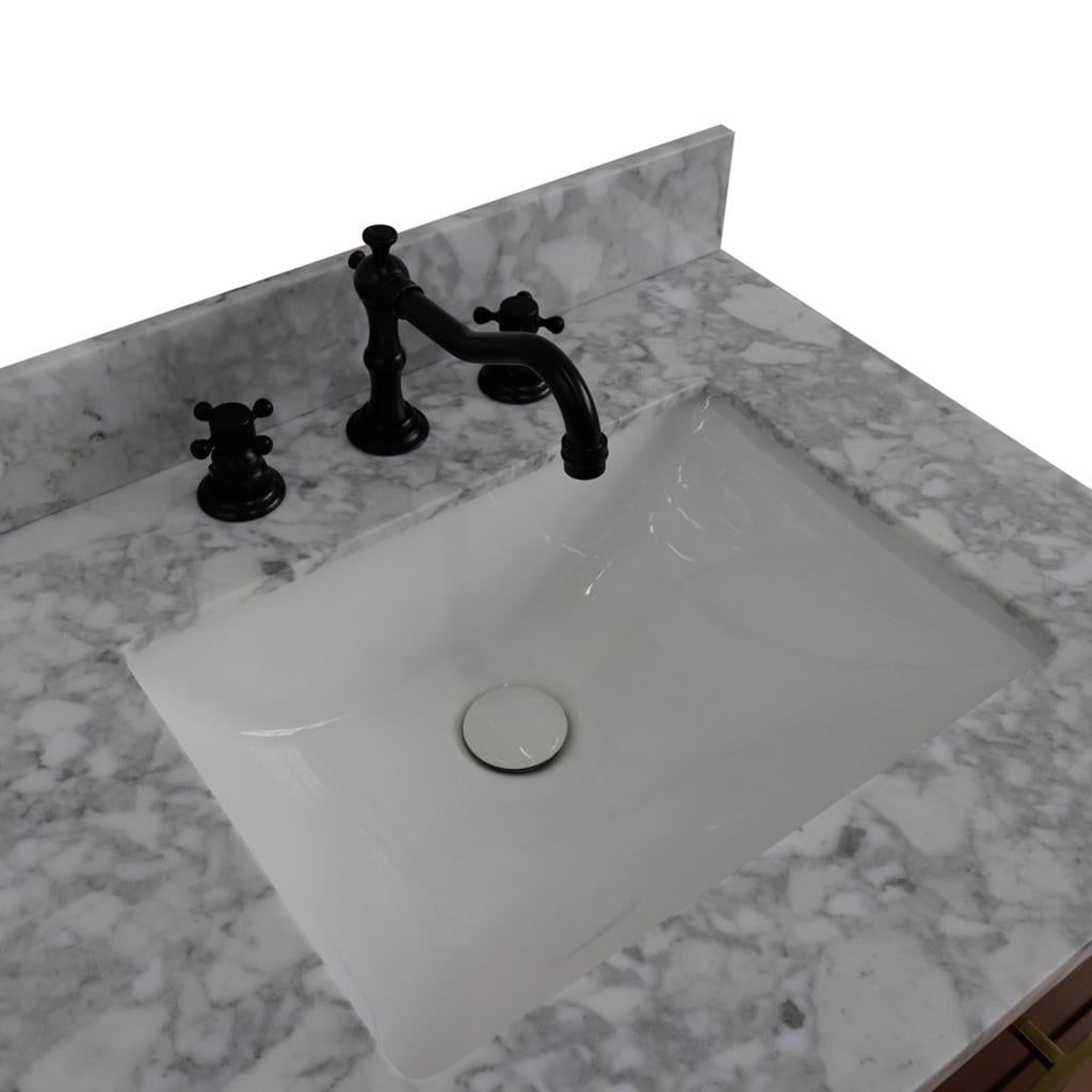 Bellaterra Imola 61" Double Vanity, Walnut And Black, White Carrara Marble Top/Rectangle Sink