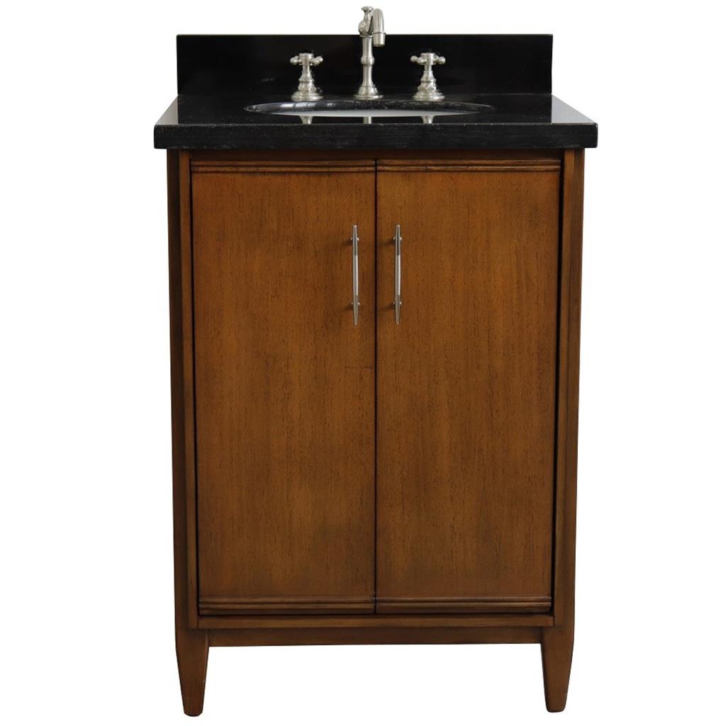 Bellaterra MCM 25" Single Vanity, Walnut, Black Galaxy Granite Top/Oval Sink