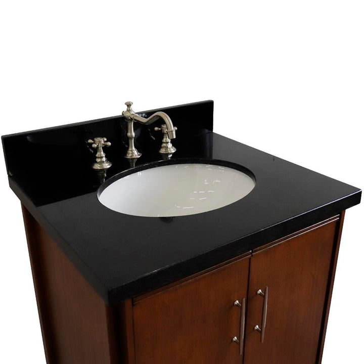 Bellaterra MCM 25" Single Vanity, Walnut, Black Galaxy Granite Top/Oval Sink