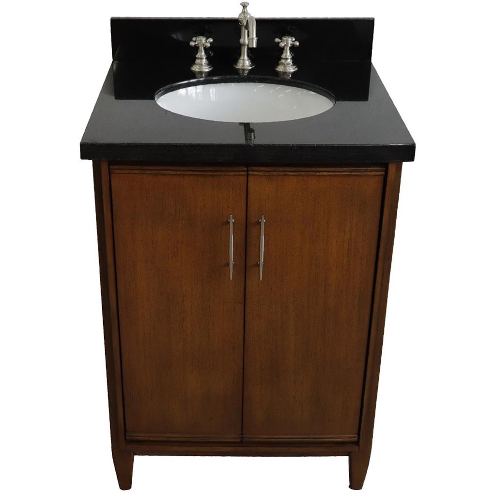 Bellaterra MCM 25" Single Vanity, Walnut, Black Galaxy Granite Top/Oval Sink