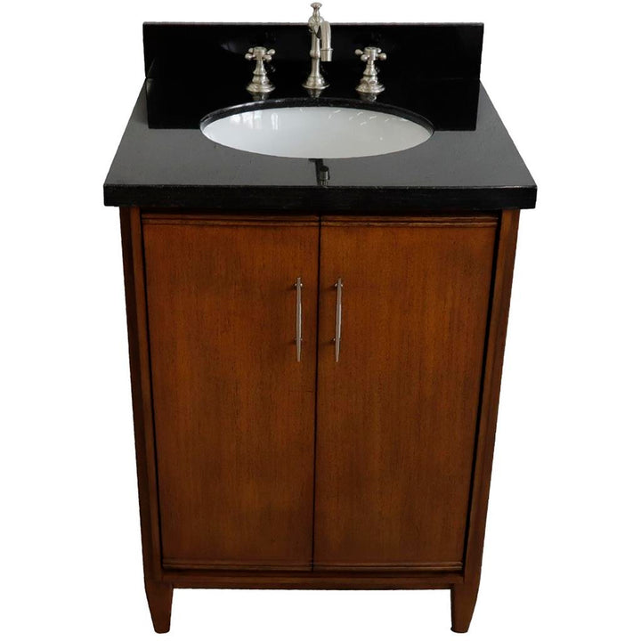 Bellaterra MCM 25" Single Vanity, Walnut, Black Galaxy Granite Top/Oval Sink