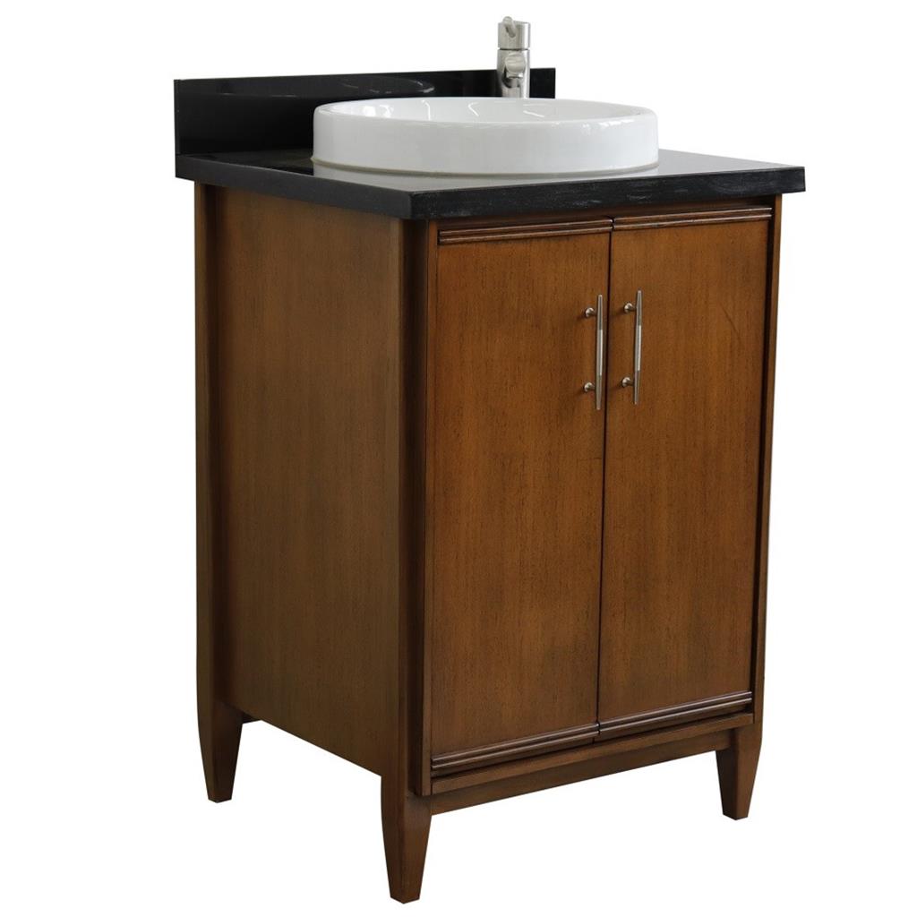 Bellaterra MCM 25" Single Vanity, Walnut, Black Galaxy Granite Top/Round Sink