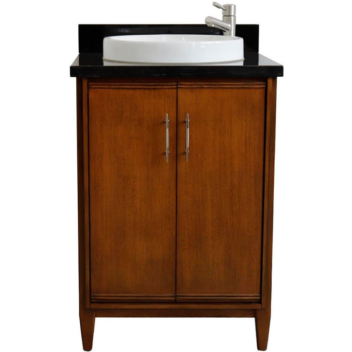 Bellaterra MCM 25" Single Vanity, Walnut, Black Galaxy Granite Top/Round Sink