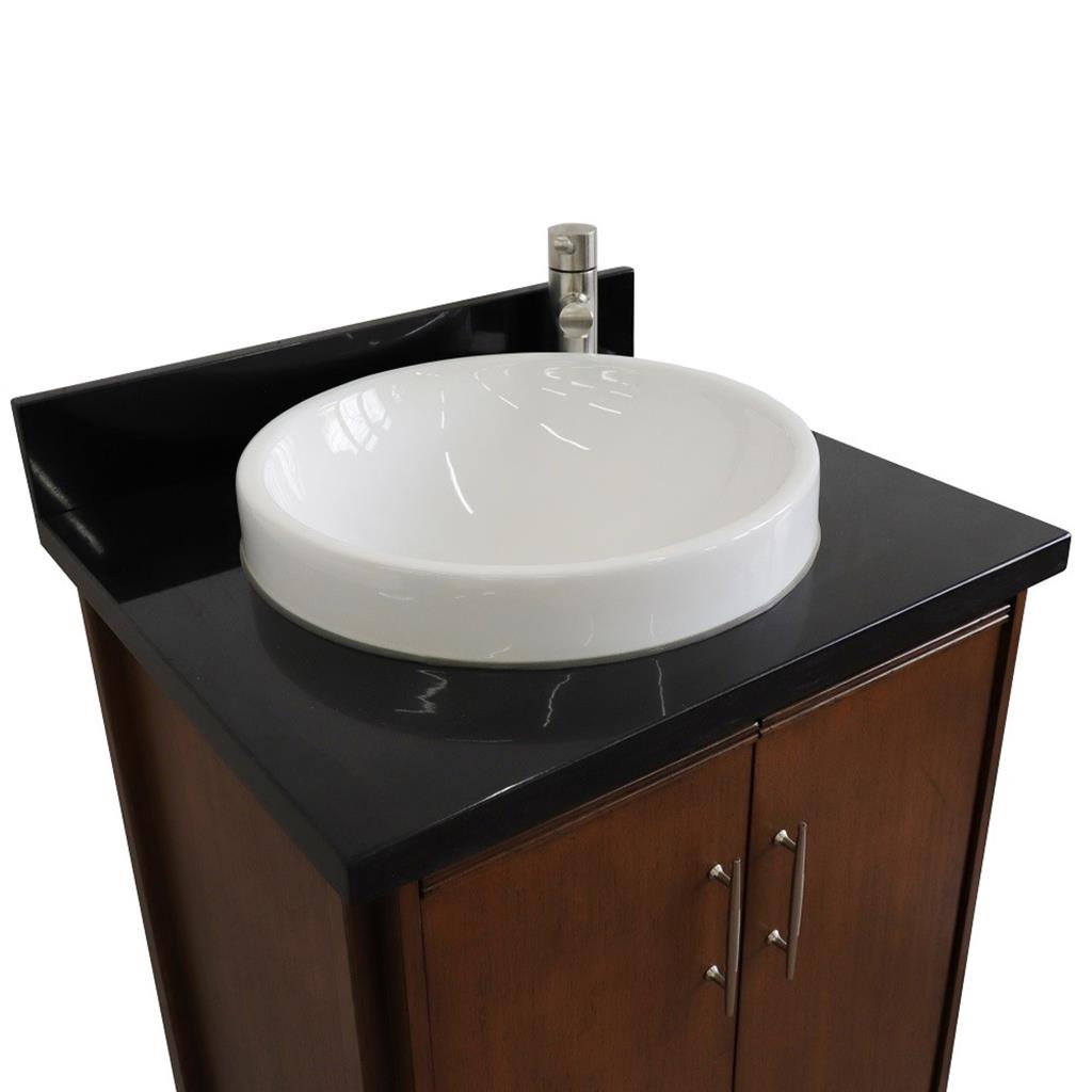 Bellaterra MCM 25" Single Vanity, Walnut, Black Galaxy Granite Top/Round Sink