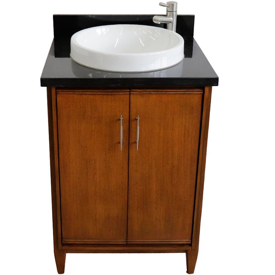 Bellaterra MCM 25" Single Vanity, Walnut, Black Galaxy Granite Top/Round Sink